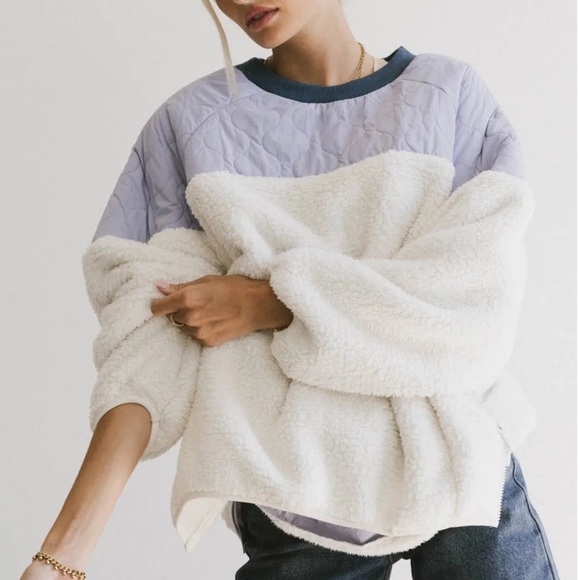 bohme Jackets & Blazers - Bohme KYLAN CONTRAST PULLOVER Sherpa fleece cream purple oversized sweater
